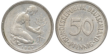 ФРГ 50 пфеннигов 1969 J KM 109, J. 384 медно-никель 4132-647