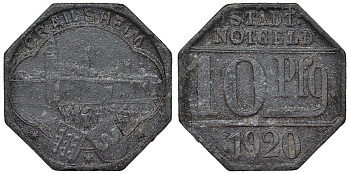 Германия, Крайльсхайм 10 пфеннигов 1920 Баден-Вюртемберг, нотгельд Funck 83.12 цинк 4119-1221