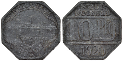 Германия, Крайльсхайм 10 пфеннигов 1920 Баден-Вюртемберг, нотгельд Funck 83.12 цинк 4119-1221