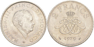 Монако 2 франка 1979 Ренье III (1949-2005) KM 157 никель 190-547