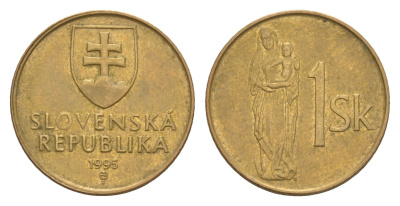 Словакия 1 крона 1995 KM 12 сталь плакированная бронзой 4659-558