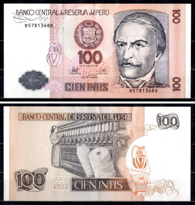 Перу 100 инти 1987 Pick 133 бумага 6312-59-2-2