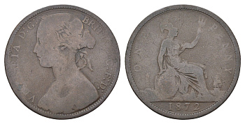Великобритания 1 пенни 1872 Виктория (1837-1901) KM 749.2, Spink 3954 бронза 4661-341