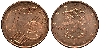 Финляндия 1 евроцент 1999 KM 98 сталь плакированная медью XF-UNC 4181-162