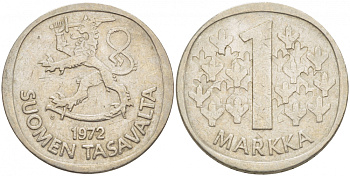 ФИНЛЯНДИЯ 1 МАРКА 1972 S KM 49а медно-никель 3718-721