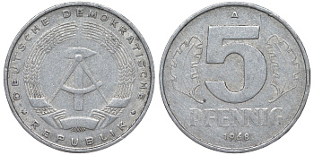 ГДР 5 пфеннигов 1968 A KM 9.1 алюминий 62-143