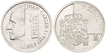 ИСПАНИЯ 1 ПЕСЕТА 2001 ХУАН КАРЛОС I (1975-) KM 832 алюминий 214-627