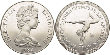 Остров Мэн 1 крона 1984 XXIII летние Олимпийские игры в Лос-Анджелесе 1984 года, художественная гимнастика KM 119 медно-никель UNC 107-713