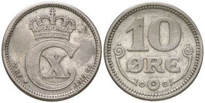 Дания 10 эре 1914 Кристиан X (1912-1947) KM 818 серебро 4621-1029