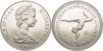 Остров Мэн 1 крона 1984 XXIII летние Олимпийские игры в Лос-Анджелесе 1984 года, художественная гимнастика KM 119 медно-никель UNC 107-713