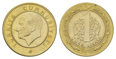 Турция 1 лира 2023 Кемаль Ататюрк KM?1575 биметалл UNC 4390-117