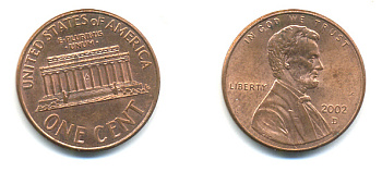 США 1 ЦЕНТ 2002 D ЛИНКОЛЬН KM 201b цинк плакированный медью 86-442