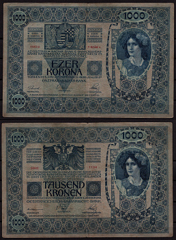 Австрия 1000 крон 1902 Женщина, австрийское знаме, с печатью Pick 8 бумага 7547-16-2-1