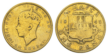 Ямайка 1 пенни 1945 KM 32 никель латунь 4628-535