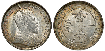 Гонконг 10 центов 1902 Эдуард VII (1901-1910) KM 13 серебро UNC 91-914