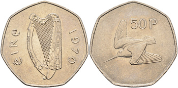 Ирландия 50 пенсов 1970 вальдшнеп KM 24 медно-никель UNC 4583-514