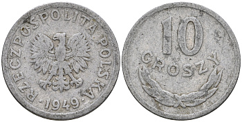 Польша 10 грошей 1949  KM 42а алюминий    4602-739