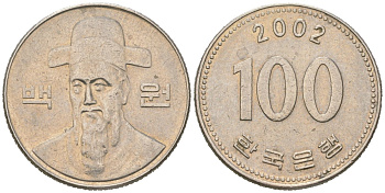 Южная Корея 100 вон 2002 Ли-Сунсин, корейский флотоводец KM 35.2 медно-никель 4523-1247