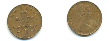 Великобритания 2 пенса 1971 Елизавета II (1952-2022) KM 916, Spink 4235 (C1) бронза 59-1421