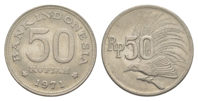 Индонезия 50 рупий 1971 райская птица KM 35 медно-никель aUNC 4525-145