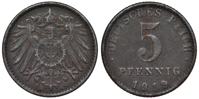 Германия 5 пфеннигов 1919 A KM 19, J. 297, Weege 5 железо 4118-1235