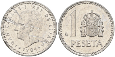 Испания 1 песета 1984 Хуан Карлос I (1975-2014) KM 821 алюминий 4155-455