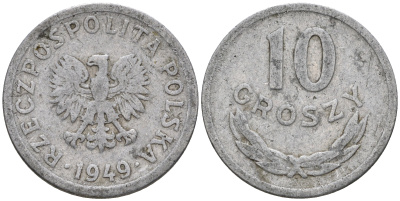 Польша 10 грошей 1949  KM 42а алюминий    4602-739