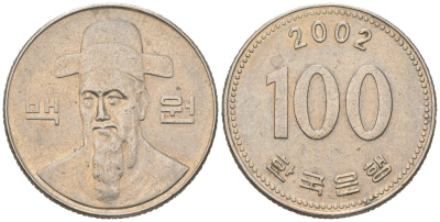 Южная Корея 100 вон 2002 Ли-Сунсин, корейский флотоводец KM 35.2 медно-никель 4523-1247