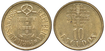 Португалия 10 эскудо 1986 KM 633 никель латунь 4142-1132