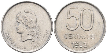 Аргентина 50 сентаво 1983 голова свободы влево KM 90, Schon 90, CJ 367 алюминий    60-1037
