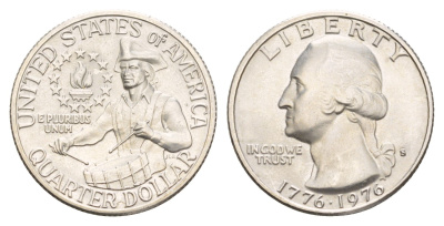США 25 центов (квотер) 1976 S, 200 лет независимости США KM 204a серебро BU 4135-354