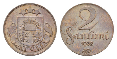 Латвия 2 сантима 1932 KM 2 бронза 4679-237