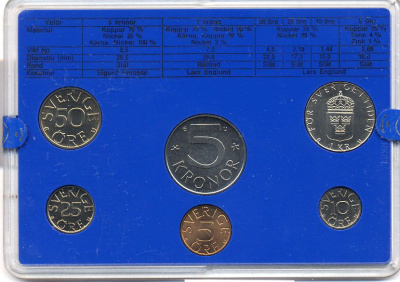 Швеция набор монетного двора из 6 монет 1980 в пластике, Карл XVI Густав (1973- ) KM MS15 UNC 4-3-6-129