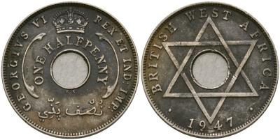 Британская Западная Африка 1/2 пенни 1947 KN, Георг VI KM 18 медно-никель 25-1137