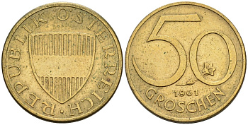 Австрия 50 грошей 1961 KM 2885 алюминиевая бронза 4567-411