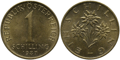 АВСТРИЯ 1 ШИЛЛИНГ 1987 KM 2886 алюминиевая бронза 33-611