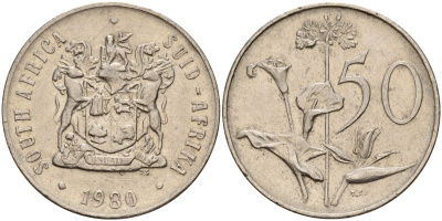 ЮАР 50 центов 1980 Зантедеския Эллиота (калла), герб KM 87 никель  UNC  4599-445