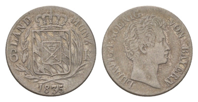 Бавария 6 крейцеров 1835 Людвиг I (1825-1848) KM 748 серебро 4625-967