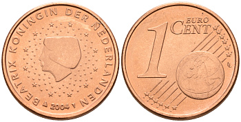 Нидерланды 1 евроцент 2004  КМ 234 сталь плакированная медью UNC   4160-1139