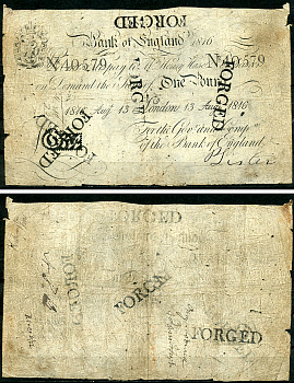 Англия 1 фунт 1816 фальшивка в ущерб денежному обращению PW № REB33, Pick 190  бумага   451-115-1