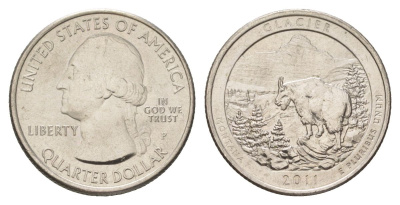 США 25 центов (квотер, 1/4 доллара) 2011 D, Квотеры «Парки США» - Национальный парк Глейшер KM 495 медь плакированный медно-никелем UNC 4629-216