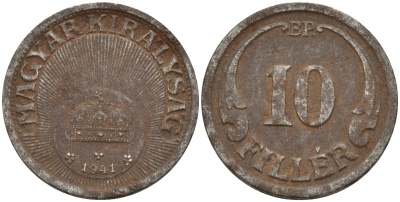 Венгрия 10 филлеров 1940 KM 507a сталь 4151-1153