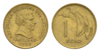 Уругвай 1 песо 1968 KM 49 никель латунь 4649-758