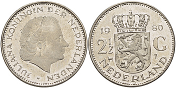 Нидерланды 2 1/2 гульдена 1980 Юлиана (1948-1980) KM 191 никель 38-142