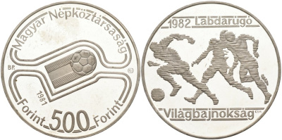 Венгрия 500 форинтов 1981 Чемпионат мира по футболу 1982 года KM 625 серебро PROOF 1095-8-51