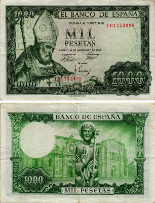 ИСПАНИЯ 1000 ПЕСЕТ 1965 (1971) 19 НОЯБРЯ 1965, СВЯТОЙ ИСИДОР Pick 151 бумага 6281-36-2-1