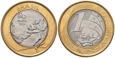 Бразилия 1 реал 2015 XXXI летние Олимпийские Игры, Рио-де-Жанейро 2016 - Регби KM 707 биметалл UNC 4619-323