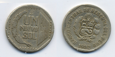 Перу 1 новый соль 1992 KM 308.1 медно-никель 51-4425