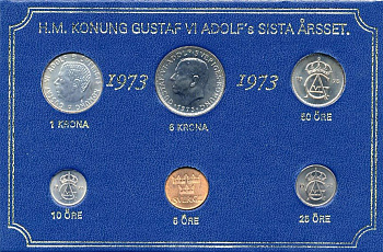 Швеция набор монетного двора из 6 монет 1973 в картоне, Густав VI Адольф (1950-1973) KM MS1 UNC 7-5-7-213