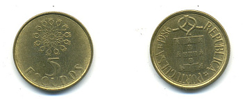 ПОРТУГАЛИЯ 5 ЭСКУДО 1986 KM 632 никель-бронза 176-321